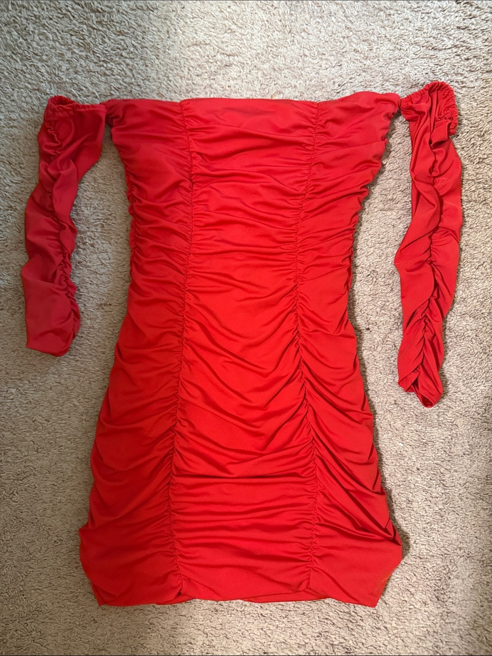 SHEIN Red One-Shoulder Ruched Bodycon Dress